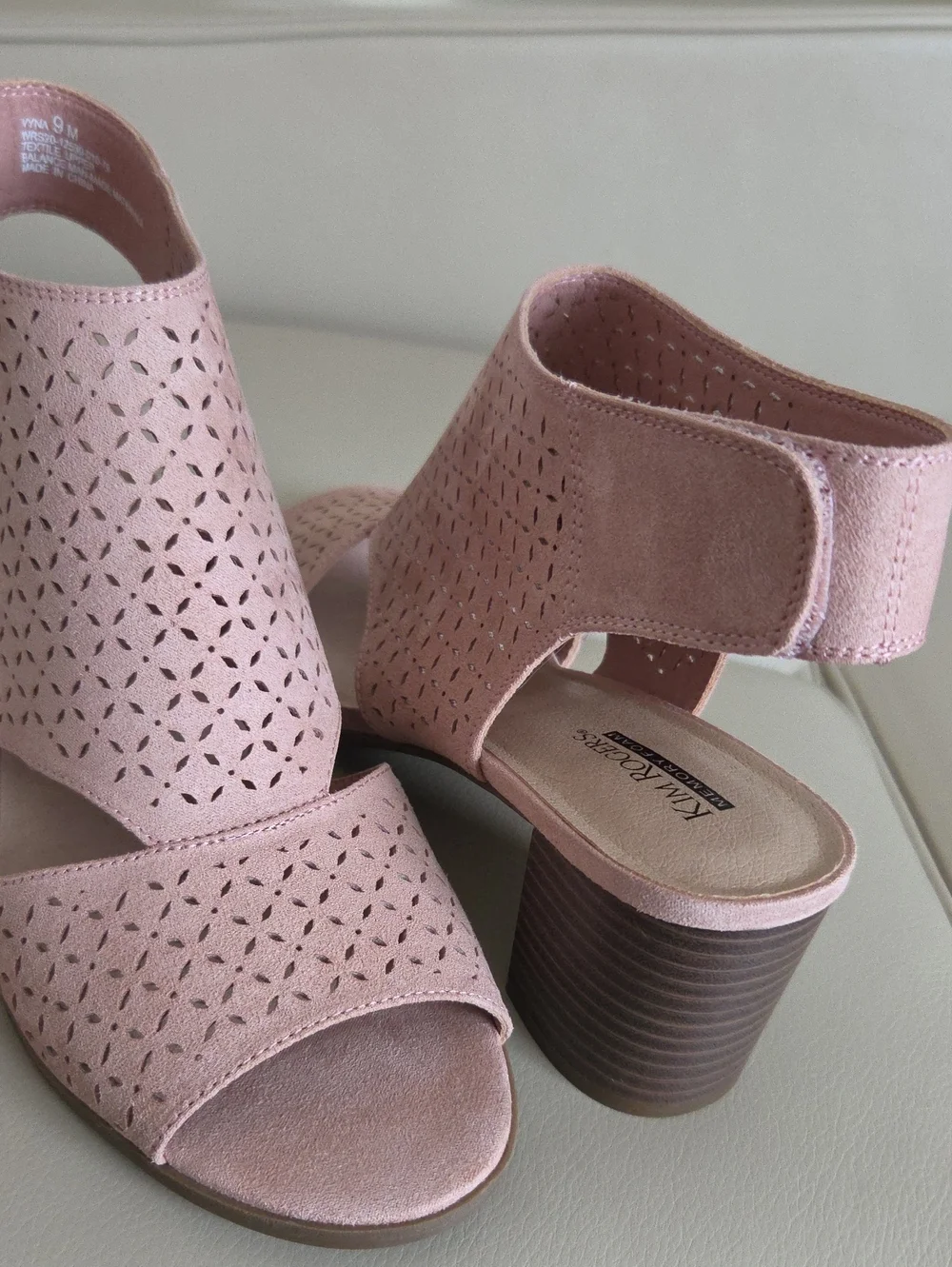 Kim Rogers Pink Perforated Block Heel Slingback Sandals